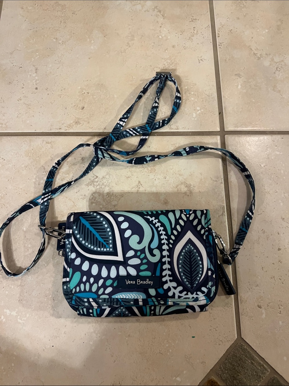 Vera Bradley Navy and Teal Paisley Crossbody Bag